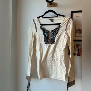 Floral Accent Cream Top